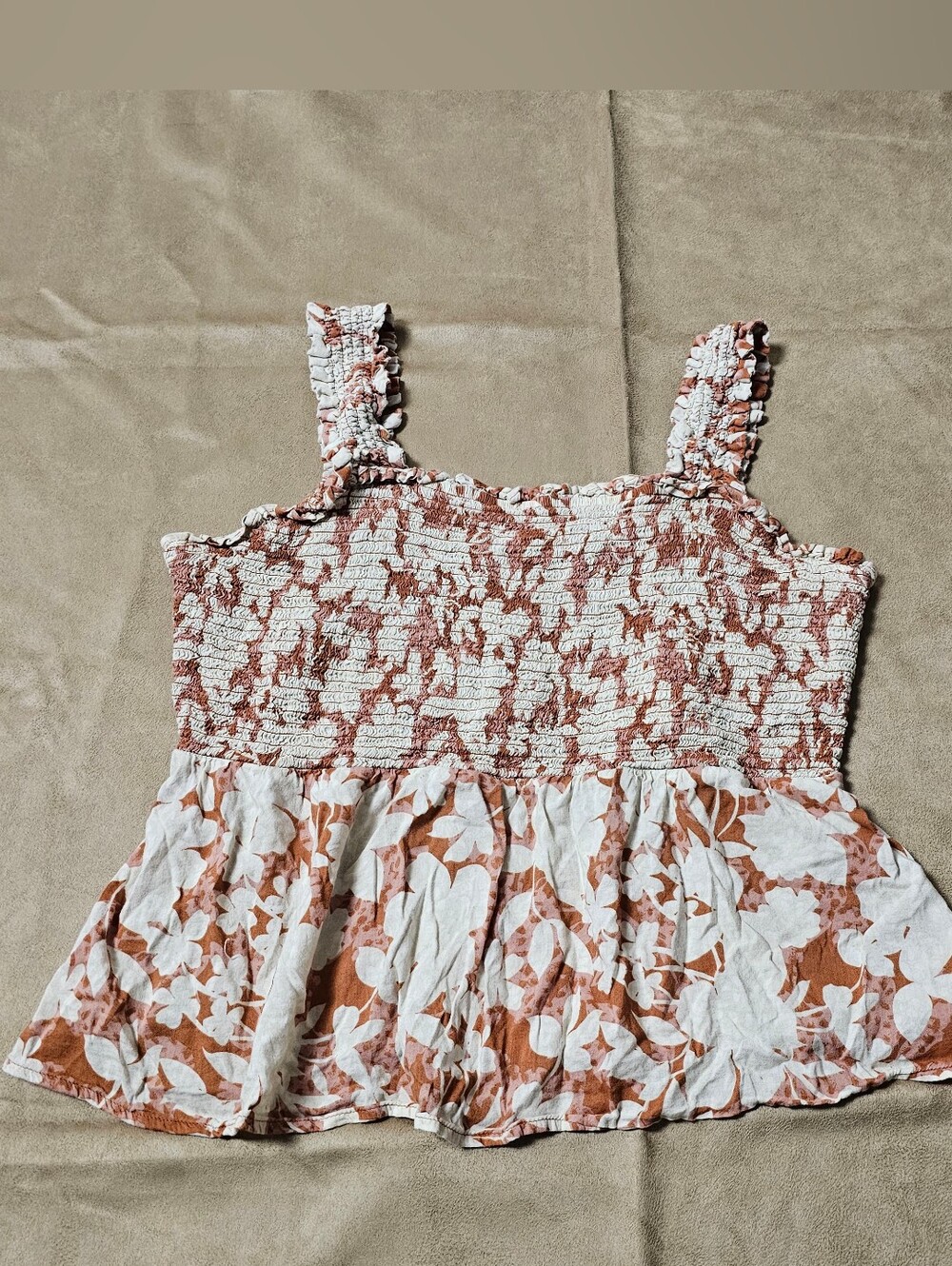 Old Navy Smocked Floral Tank Top - Rust & White  - L